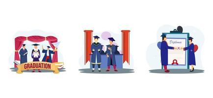 Graduation Campus Ceremony Flat Bundle Design vector