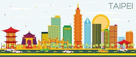 Taipei Skyline with Color Buildings and Blue Sky. vector