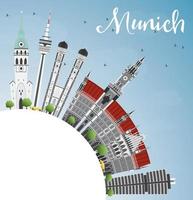 Munich Skyline with Gray Buildings, Blue Sky and Copy Space. vector