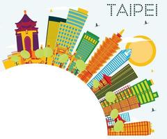 Taipei Skyline with Color Buildings, Blue Sky and Copy Space. vector