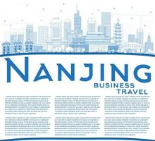 Outline Nanjing China Skyline with Blue Buildings and Copy Space. vector