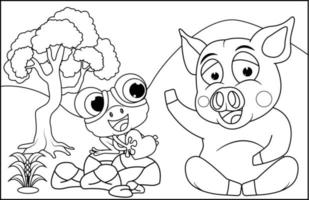 coloring animal cartoon for kids vector