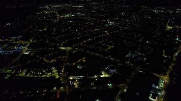 Night Aerial View of Illuminated British City. Drone's Footage of Luton Town of England at Night video