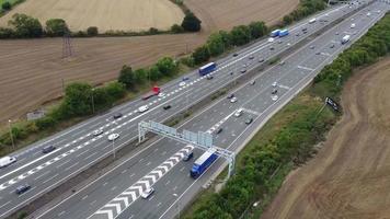 Aerial View of British Motorways With Fast Moving Traffic at Busy Time. Time Lapse Shot video