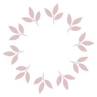 Round delicate floral decorative frame of leaves. Template for wedding invitations, cards. Vector simple illustration isolated on white background