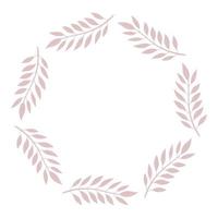 Round delicate floral decorative frame of leaves. Template for wedding invitations, cards. Vector simple illustration isolated on white background