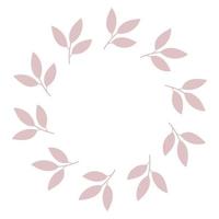 Round delicate floral decorative frame of leaves. Template for wedding invitations, cards. Vector simple illustration isolated on white background