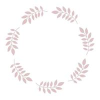 Round delicate floral decorative frame of leaves. Template for wedding invitations, cards. Vector simple illustration isolated on white background