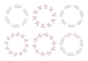 Set of round delicate floral decorative frame from leaves. Template for wedding invitations, cards. Vector simple illustration on white background