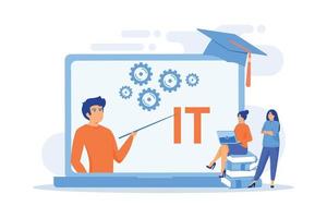 Software development. Programming, coding learning. Information technology courses, IT courses for all levels, computing and hi tech course concept, flat vector modern illustration