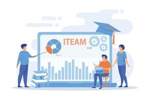 Remote education, web seminar. Computing and hi tech classes. IT management courses, online IT Manager, IT management training courses concept, flat vector modern illustration