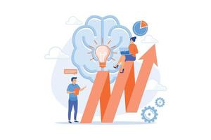 Brain, lightbulb and business team solving problem. Innovative solution, problem-solving and crisis management concept on white background, flat vector modern illustration