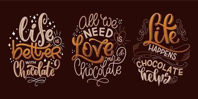 conjunto de citas de letras de mano de chocolate. vector