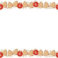 Christmas gingerbread cookies seamless border isolated. New year decorative garland. Cartoon hand drawn vector illustration.