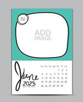 Calendar 2023 year design - June 2023, wall calendar 2023 year, Lettering calendar, Desk calendar template, week starts on sunday, printing, advertiement, Green background, vector