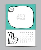 Calendar 2023 year design - May 2023, wall calendar 2023 year, Lettering calendar, Desk calendar template, week starts on sunday, printing, advertiement, Green background, vector