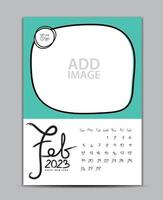 Calendar 2023 year design - February 2023, wall calendar 2023 year, Lettering calendar, Desk calendar template, week starts on sunday, printing, advertiement, Green background, vector