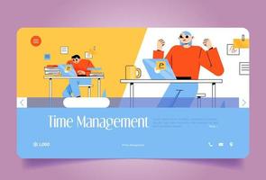 Time management landing page with office workers vector