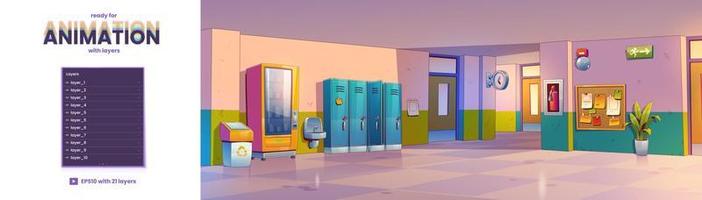 capas de corredor de pasillo de escuela listas para animación vector