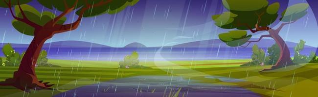 Summer rain nature landscape. Cartoon background vector