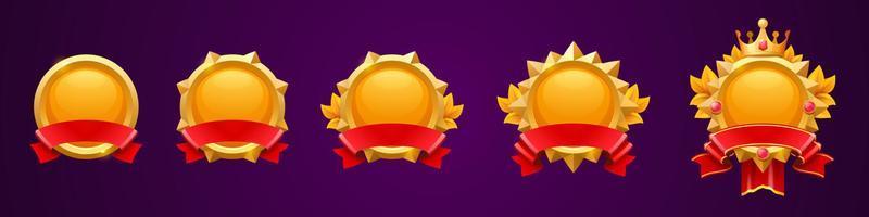 Golden game avatar frames, award badges, ui icons vector