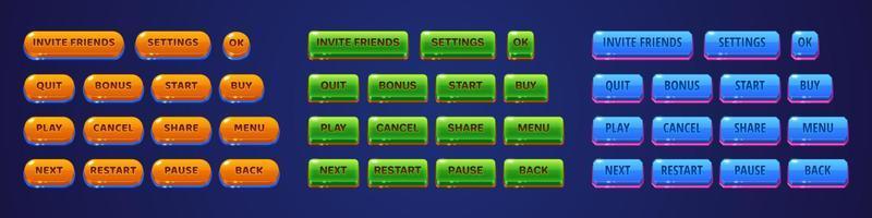 Glossy buttons for game or app menu interface set vector