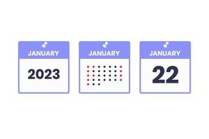 January 22 calendar design icon. 2023 calendar schedule, appointment, important date concept vector