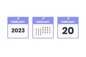 February 20 calendar design icon. 2023 calendar schedule, appointment, important date concept vector