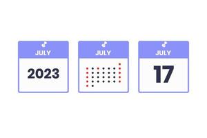 July 17 calendar design icon. 2023 calendar schedule, appointment, important date concept vector