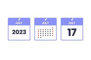 July 17 calendar design icon. 2023 calendar schedule, appointment, important date concept vector