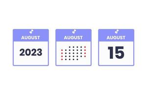 August 15 calendar design icon. 2023 calendar schedule, appointment, important date concept vector