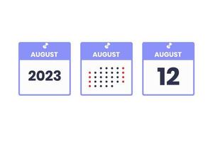 August 12 calendar design icon. 2023 calendar schedule, appointment, important date concept vector