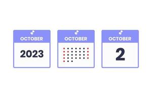 October 2 calendar design icon. 2023 calendar schedule, appointment, important date concept vector