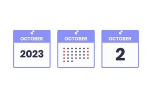 October 2 calendar design icon. 2023 calendar schedule, appointment, important date concept vector