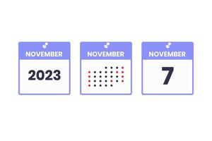 November 7 calendar design icon. 2023 calendar schedule, appointment, important date concept vector