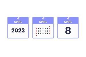 April 8 calendar design icon. 2023 calendar schedule, appointment, important date concept vector