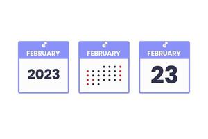 February 23 calendar design icon. 2023 calendar schedule, appointment, important date concept vector