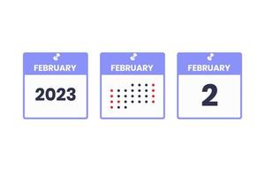 February 2 calendar design icon. 2023 calendar schedule, appointment, important date concept vector