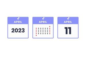 11 de abril icono de diseño de calendario. calendario 2023, cita, concepto de fecha importante vector