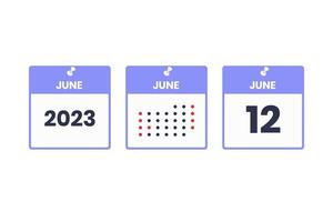 June 12 calendar design icon. 2023 calendar schedule, appointment, important date concept vector