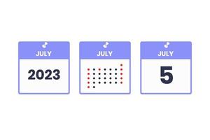 July 5 calendar design icon. 2023 calendar schedule, appointment, important date concept vector