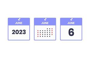 June 6 calendar design icon. 2023 calendar schedule, appointment, important date concept vector