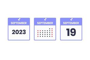 September 19 calendar design icon. 2023 calendar schedule, appointment, important date concept vector