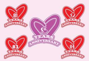 81 to 85 years anniversary logo and sticker design vector