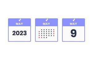 May 9 calendar design icon. 2023 calendar schedule, appointment, important date concept vector