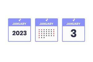 January 3 calendar design icon. 2023 calendar schedule, appointment, important date concept vector