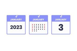 January 3 calendar design icon. 2023 calendar schedule, appointment, important date concept vector