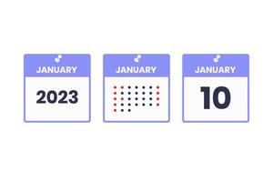 10 de enero icono de diseño de calendario. calendario 2023, cita, concepto de fecha importante vector