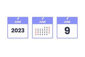 June 9 calendar design icon. 2023 calendar schedule, appointment, important date concept vector