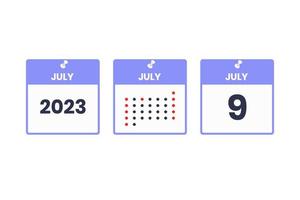 July 9 calendar design icon. 2023 calendar schedule, appointment, important date concept vector